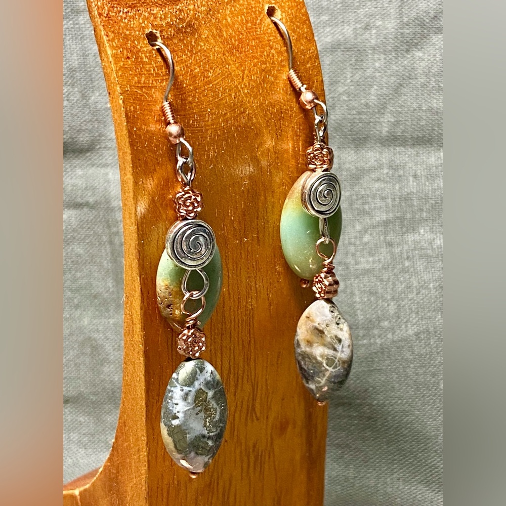 Rainbow Amazonite Spiral Path Earrings